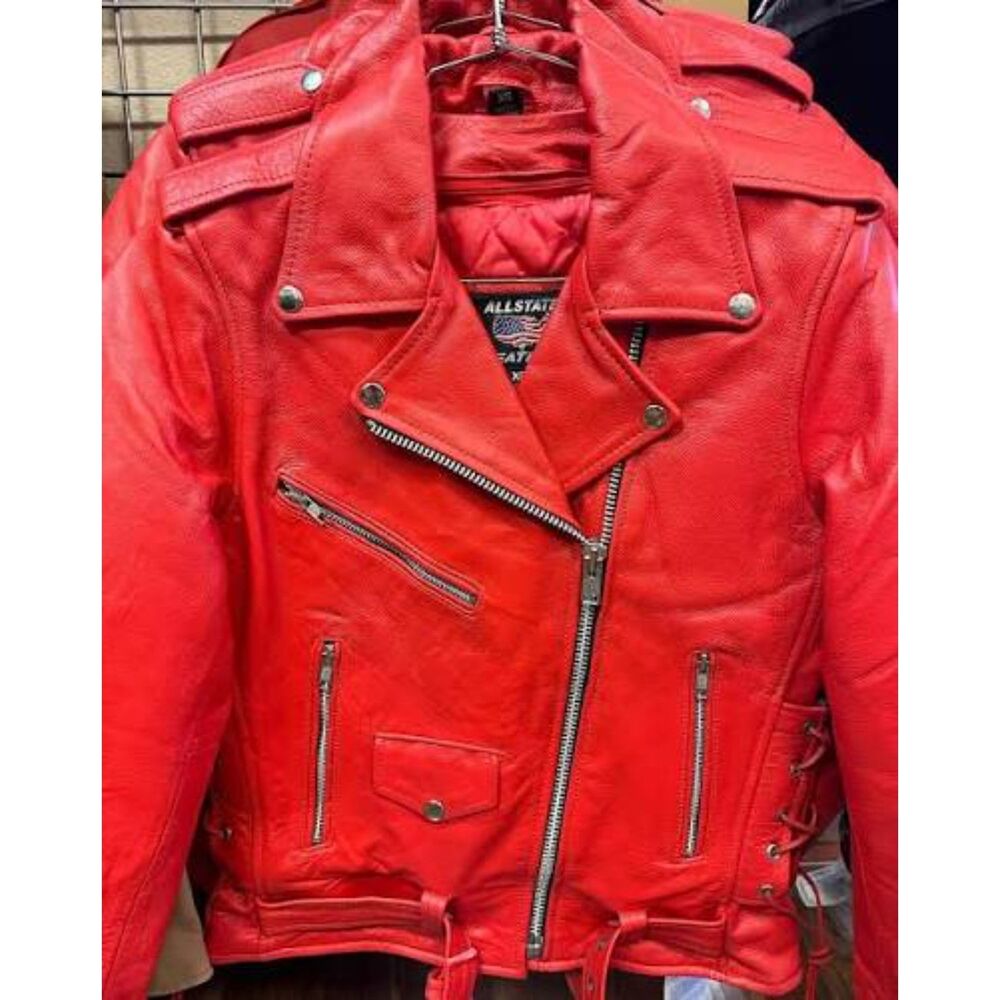 Classic Red Biker Motorcycle Leather Jacket